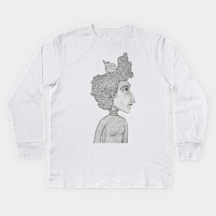 Birdie, Original Puddle Art Character Pencil Sketch. Kids Long Sleeve T-Shirt